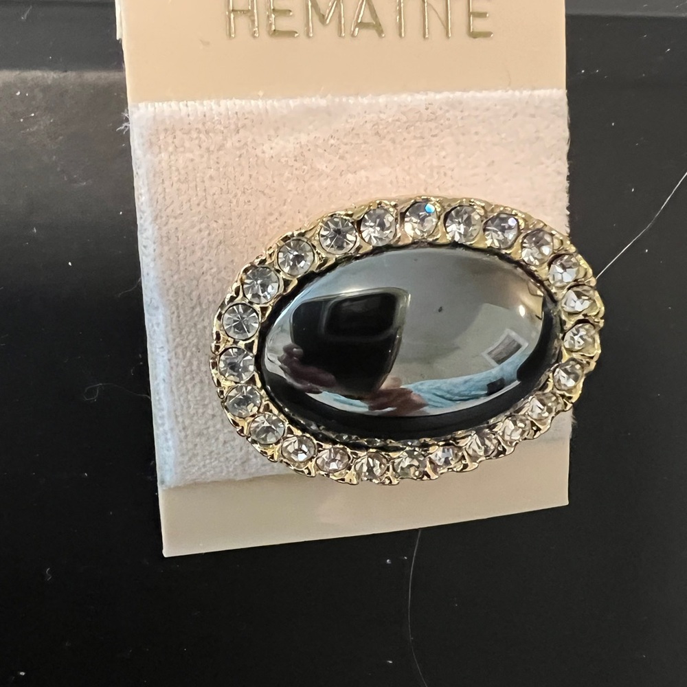 Hematite Oval Brooch with Crystal Accents